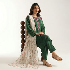 Bottle Green - Embriodered 3 Piece