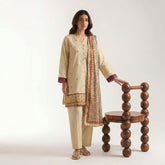 Beige - Embriodered 3 Piece