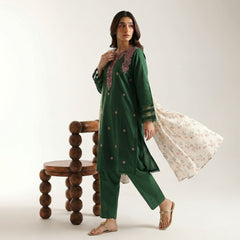 Bottle Green - Embriodered 3 Piece