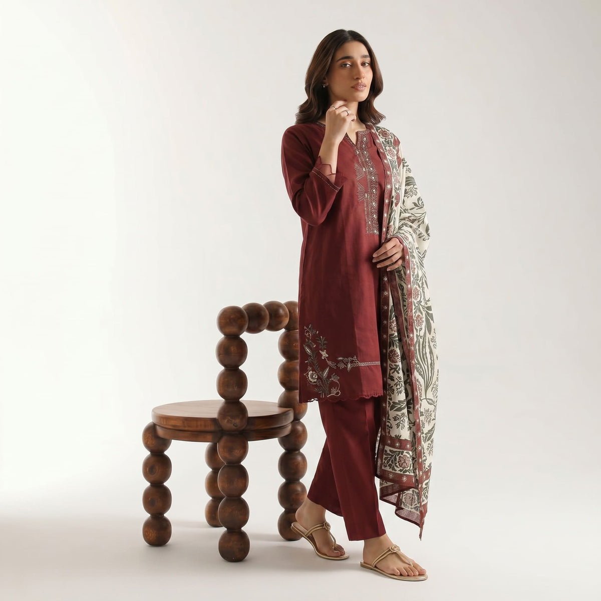 Maroon - Embroidered  3 Piece