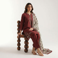 Maroon - Embroidered  3 Piece