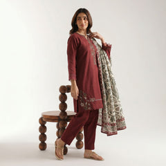 Maroon - Embroidered  3 Piece