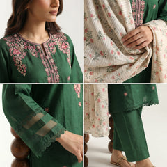 Bottle Green - Embriodered 3 Piece