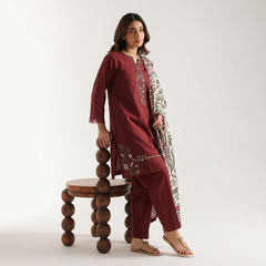 Maroon - Embroidered  3 Piece